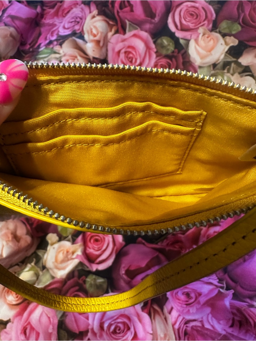 Coach Pebbled Leather Wristlet in Yellow and Shearling trim - Picture 7 of 10